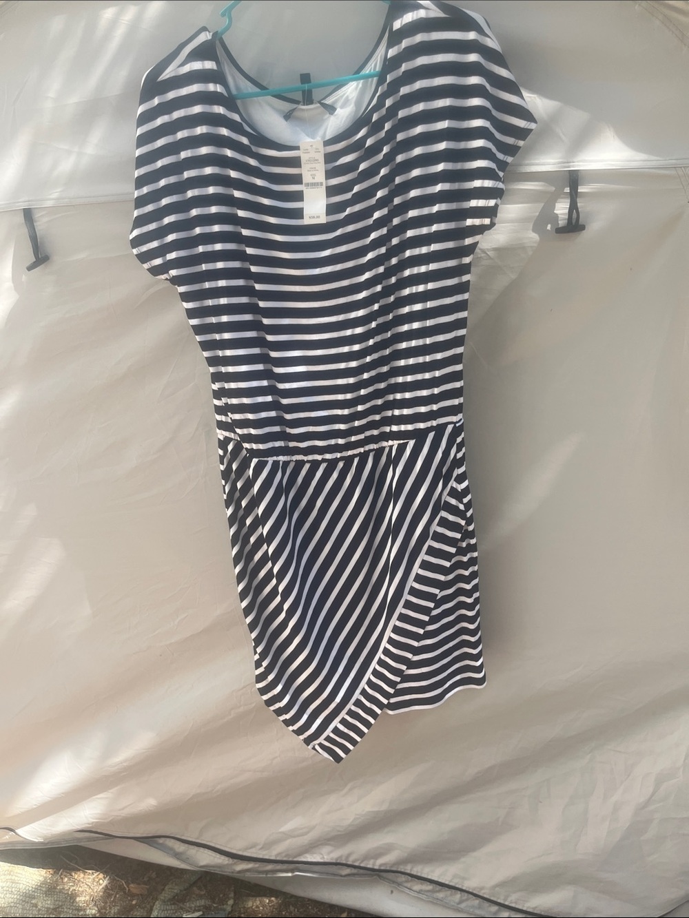 White House Black Market Black and White Striped Asymmetrical Dress